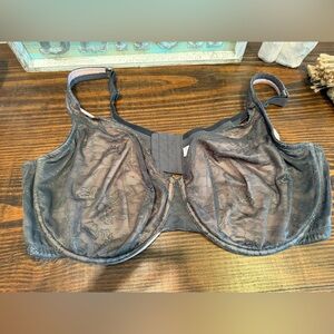 Cacique 44DDD Bra Black Tan Modern Lace Covered Unlined Full Coverage Underwire